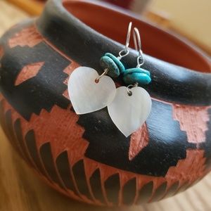 Heart Shaped Abalone Shell Turquoise Earrings